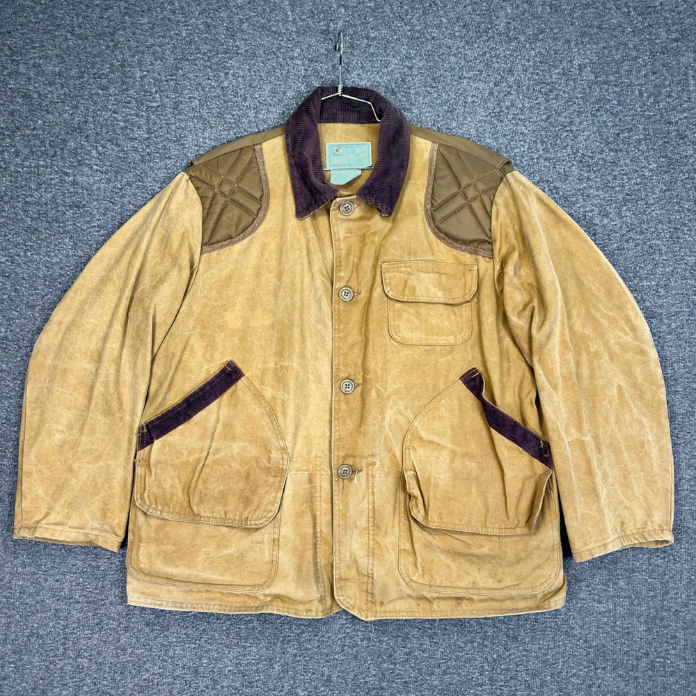 VTG American Field Hunting Jacket Mens XL Tan Canvas Corduroy Utility Coat Barn